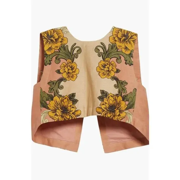 FARM Rio Delicate Flower Arabesque Linen Top - Size M - Picture 3 of 5